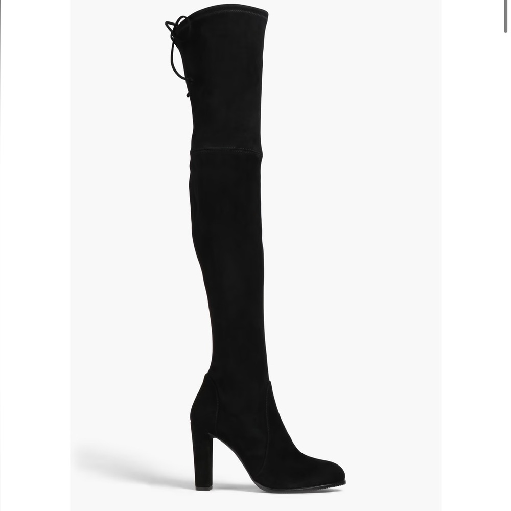 Dune | Black Suede Thigh High Heeled Boots | Size 40